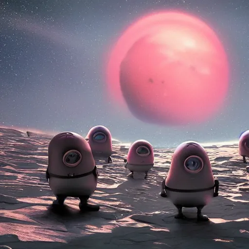 Image similar to the anthropomorphic minor - planet pluto, unhappy because it wants to be a real planet. imax, 7 0 mm. digital live - action. concept art. dramatic lighting. saturated. despicable me. neo - noir science fiction.