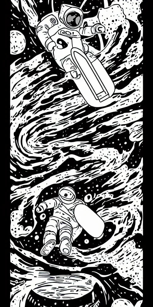 Prompt: neon!!!!, full color, mcbess poster , astronaut drifting into a black hole