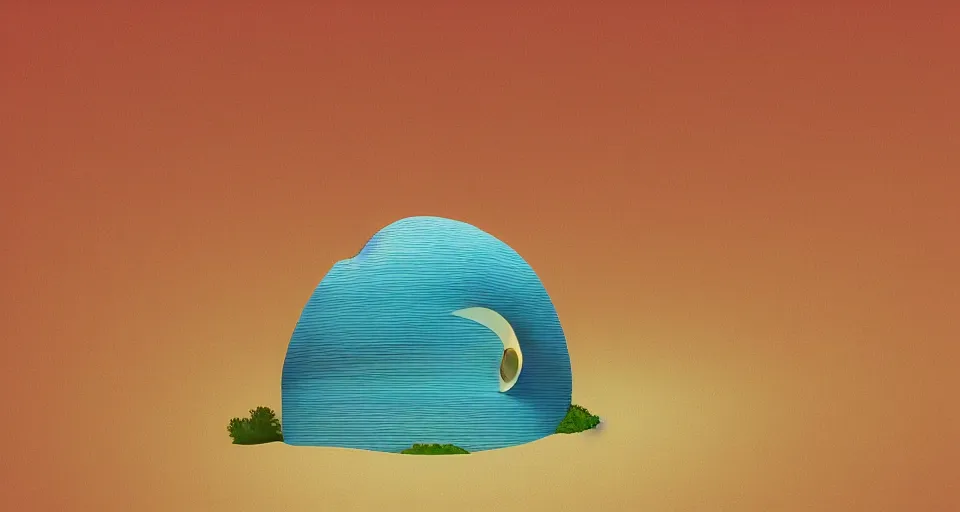 Prompt: minimalist digital painting of a tiny sacred spiral, procedural seashell house surrounded by dreamy coral, syd mead, tadao ando, cell shaded graphics, concept art, minimalist, golden ratio