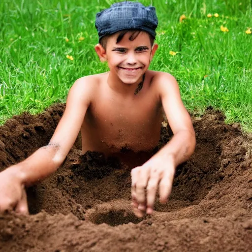 Image similar to a guy digging a hole and having a lot of fun