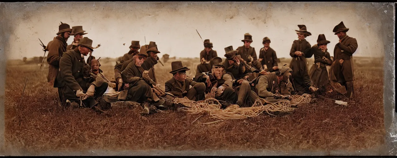 Image similar to eating spaghetti on the battlefield, american civil war, tintype sigma 5 0 mm, cinematic lighting, photography, wes anderson, kodachrome