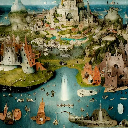 Image similar to a beautiful stunning insanely detailed complex matte painting of a magical mythical city at the edge of the world, by Hieronymus Bosch and Jim B
