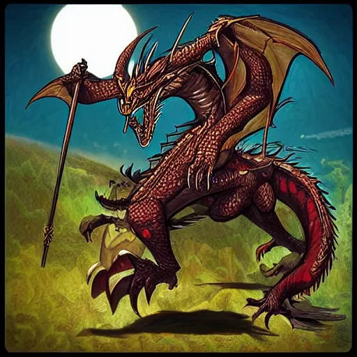 Prompt: “ dragon fighting knight in the style of larry elmore ”
