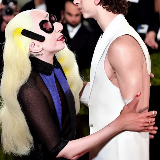 Prompt: timothee chalamet and lady gaga meet eachother