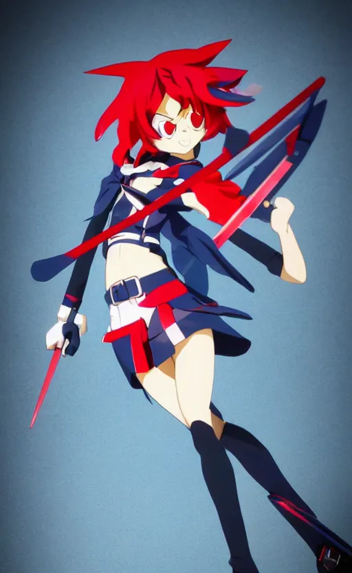 Image similar to toy design, kill la kill, portrait of ryuko, short hair, hair down, 2 0 2 2 anime style, anime figure, collection product, cosplay photo, big red scissors, navy blue school uniform, inspired by good smile company, 1 2 0 mm, photo taken by professional photographer, trending on facebook, symbology, anime character anatomy, high resolution