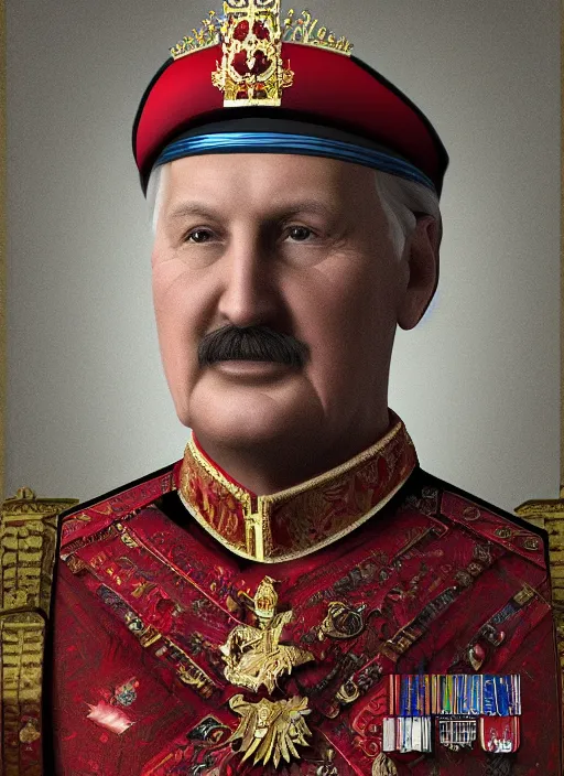 Image similar to digital portrait of emperor on throne looking like alexander lukashenko, slavic ethnicity style, photo realism