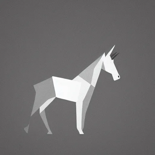 Prompt: featureless grey unicorn composed of polygons in a dark and shadowy room, digital art