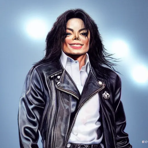 Image similar to realistic picture of Michael Jackson fused with Miranda Cosgrove, studio lighting, high detail, 4k