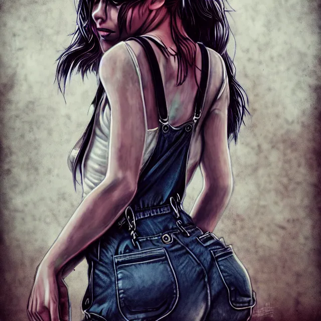 Prompt: full body pose, beautiful adult anarchy fairy, dirty, grungy, grunge, overalls, highly detailed, 4 k, hdr, smooth, sharp focus, high resolution, award - winning photo, artgerm, photorealistic