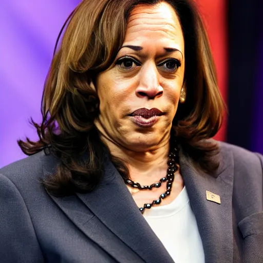 Prompt: kamala harris dressed up in hardcore gangbanger cosplay with face tattoos