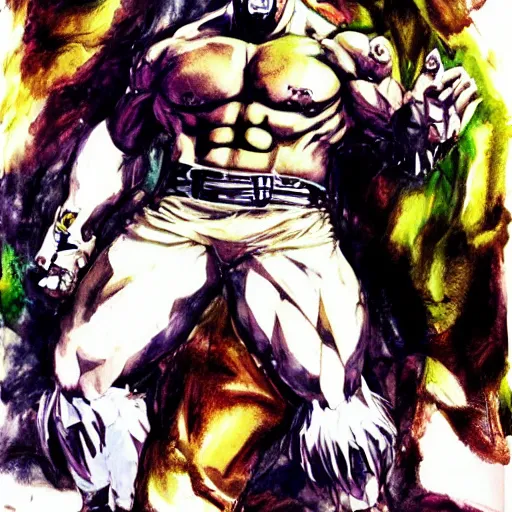 Image similar to Hulk Hogan as the pope, drawn by Yoji Shinkawa, water color