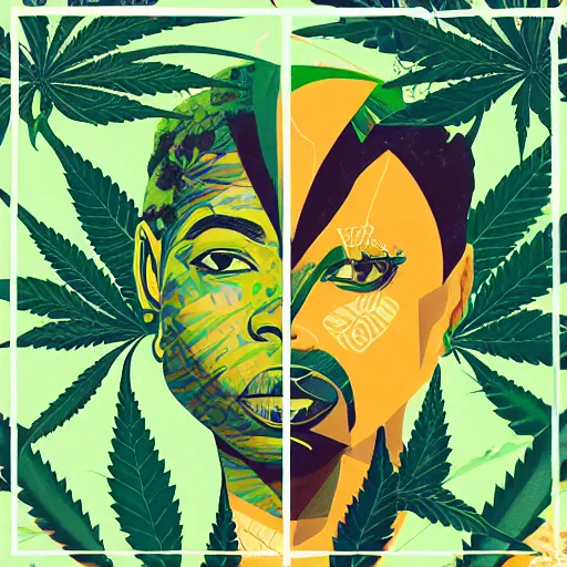 Image similar to Jamaican Marijuana profile picture by Sachin Teng, symetrical, Organic Painting , Leaf Green, adidas, Green smoke, Impressive, Award Winning, Warm, Good Vibes, Positive, geometric shapes, energetic, intricate background, graffiti, street art:2 by Sachin Teng:4