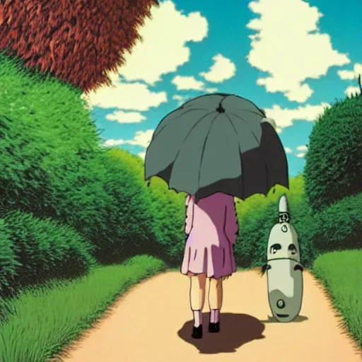 Prompt: A screenshot from the My Neighbor Totoro remake as a film noir in the style of Magritte