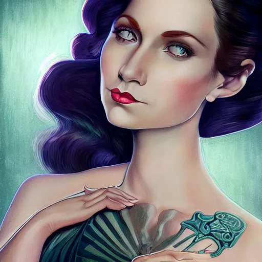 Image similar to an art nouveau, ( streamline moderne ), multi - racial portrait in the style of anna dittmann and charlie bowater and chanthara. very large, clear, expressive, and intelligent eyes. centered, ultrasharp focus, dramatic lighting, photorealistic digital matte painting, intricate symmetrical ultra detailed background.