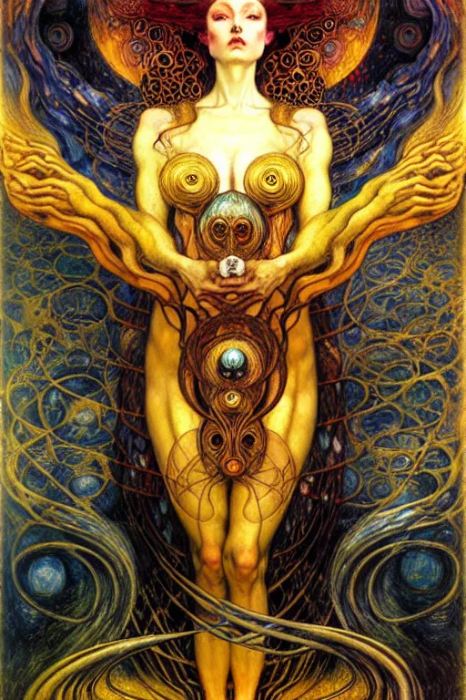 Image similar to Divine Chaos Engine by Karol Bak, Jean Delville, William Blake, Gustav Klimt, and Vincent Van Gogh, symbolist, visionary