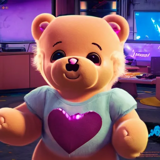 Image similar to care bears in cyberpunk 2 0 7 7 8 k hyperdetailed photorealism hdr unreal engine 5 extremely high level of detail