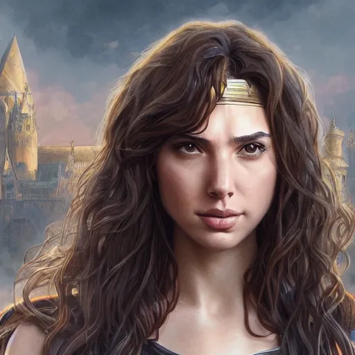 Image similar to ultra realistic illustration, gal gadot as hermione granger anime, intricate, elegant, highly detailed, digital painting, artstation, concept art, smooth, sharp focus, illustration, art by artgerm and greg rutkowski and alphonse mucha and wlop