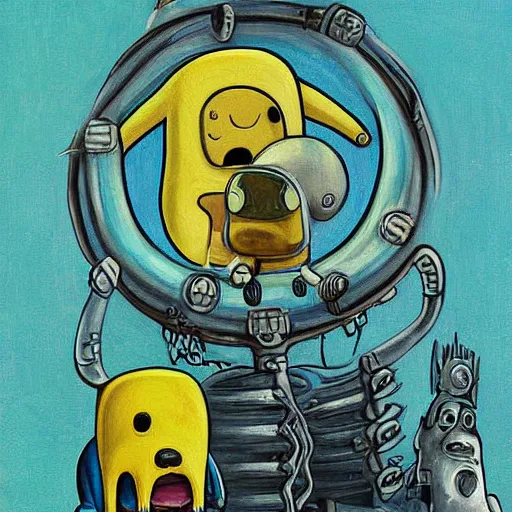 Prompt: adventure time with finn and jake painting by h. r. giger