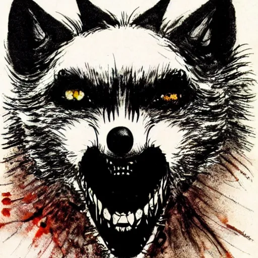 Image similar to portrait of werewolf by ralph steadman