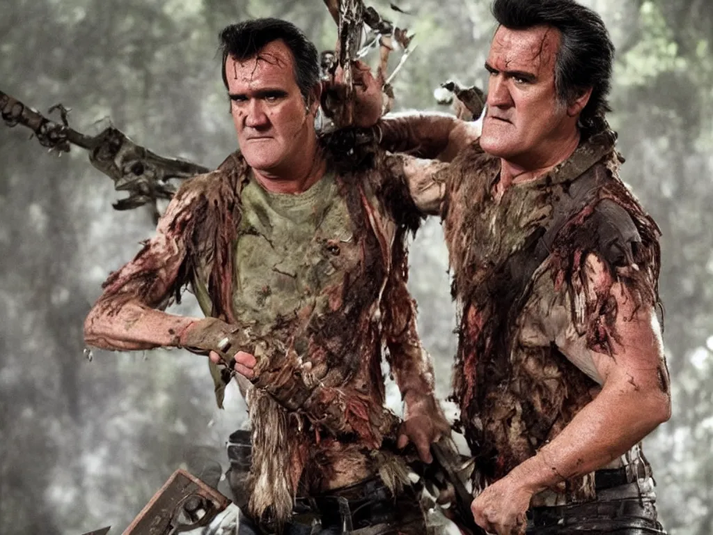 Prompt: Bruce Campbell as Ash in Muppets Evil Dead