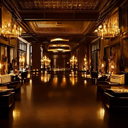 Image similar to upscale mysterious private auction, unnameable relics on display, moody lighting, extravagant details, lobby in the distance, elite