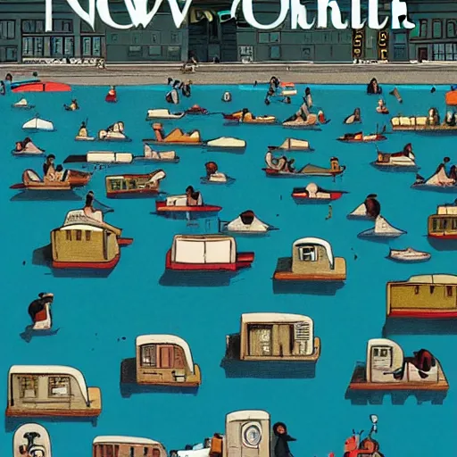 Image similar to cover of newyorker of Paris without water, over crowded by bots, wes anderson style,