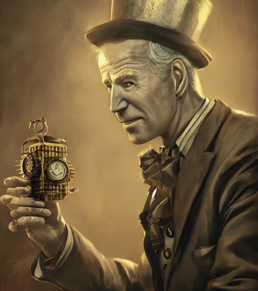 Prompt: portrait of steampunk joe biden cosplaying, by wlop, by simon stalengrad, by ilya repin, bioshock screenshot, photorealistic fan art, detailed shading, intricate abstract, steampunk, expressionism