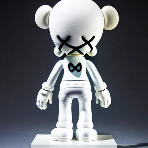 Image similar to an all white art vinyl figure with a microwave oven for a head, in the style of kaws, kidrobot, sket - one x iamretro, kenny wong x pop mart, space molly, frank kozik, guggimon, studio lighting, subsurface diffusion, 8 k - h 7 6 8