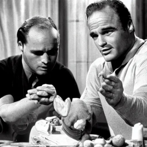 Prompt: marlon brando making two bananas an offer they can't refuse.