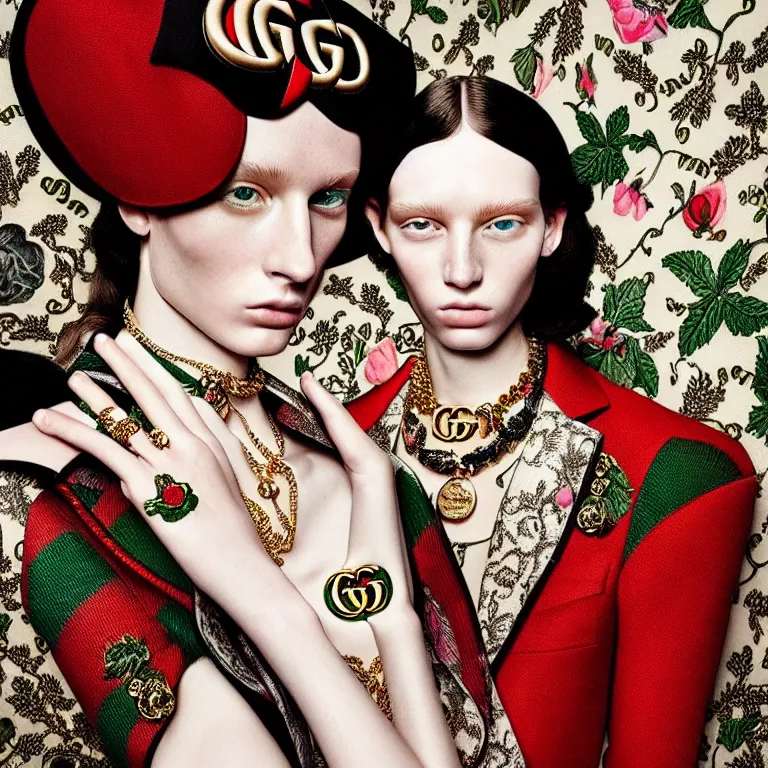 Image similar to a very beautiful gucci portrait, highly detailed, intricate, photography, fashion