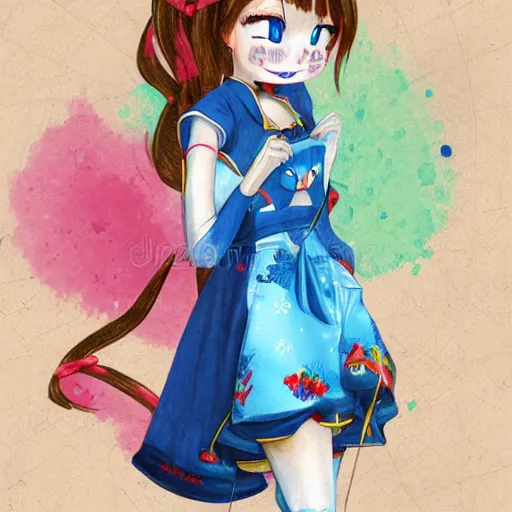 Image similar to graphic, hyperreal, portraiture illustration of a anthropomorphic beautiful ragdoll cat in different japanese cartoon cosplay clothes, smiling, digital painting