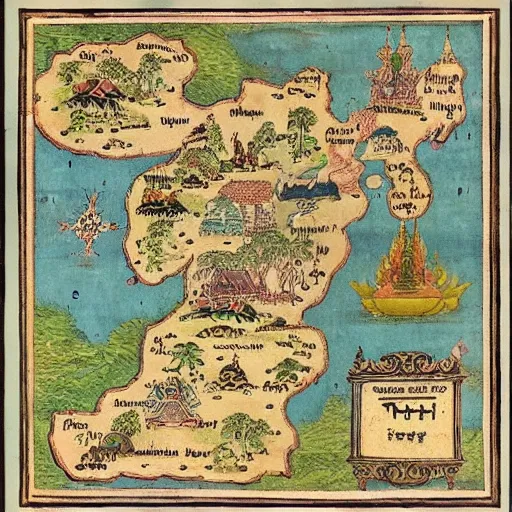 Image similar to map of thailand, fantasy, 1 7 th century,