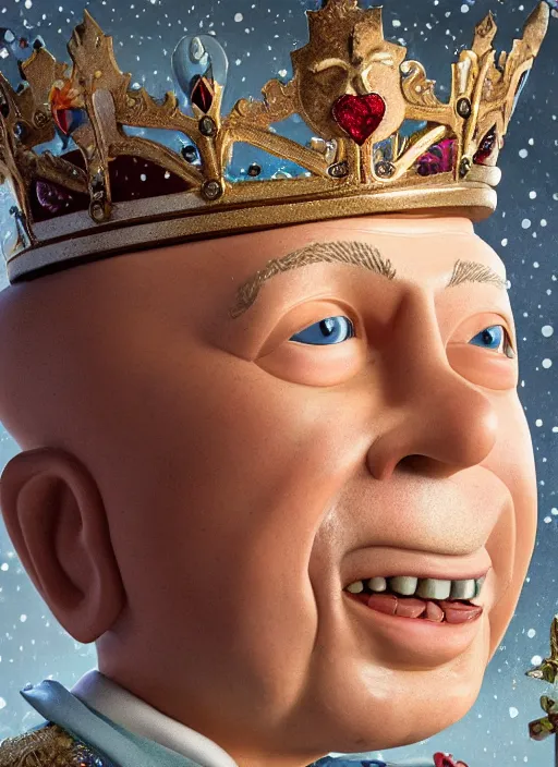 Image similar to closeup face profile portrait of tin toy klaus schwab as a fairytale prince wearing a crown eating cakes, depth of field, zeiss lens, detailed, symmetrical, centered, fashion photoshoot, by nicoletta ceccoli, mark ryden, lostfish, breathtaking, 8 k resolution, extremely detailed, beautiful, establishing shot, artistic, hyperrealistic, octane render