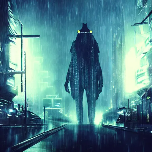 Image similar to blade runner style image of a giant crypto monster