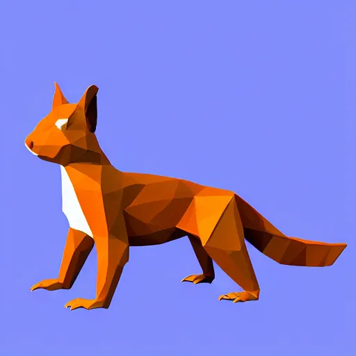 Image similar to 3 d model of low poly squirrel, polygonal, global illumination, blue background