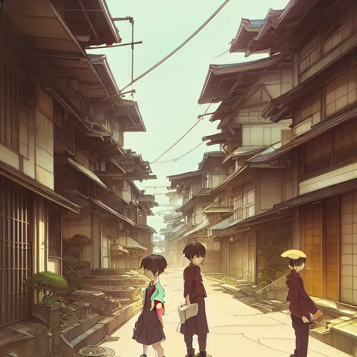 Image similar to empty tokyo neighborhood, spring, in the style of studio ghibli, j. c. leyendecker, greg rutkowski, artem