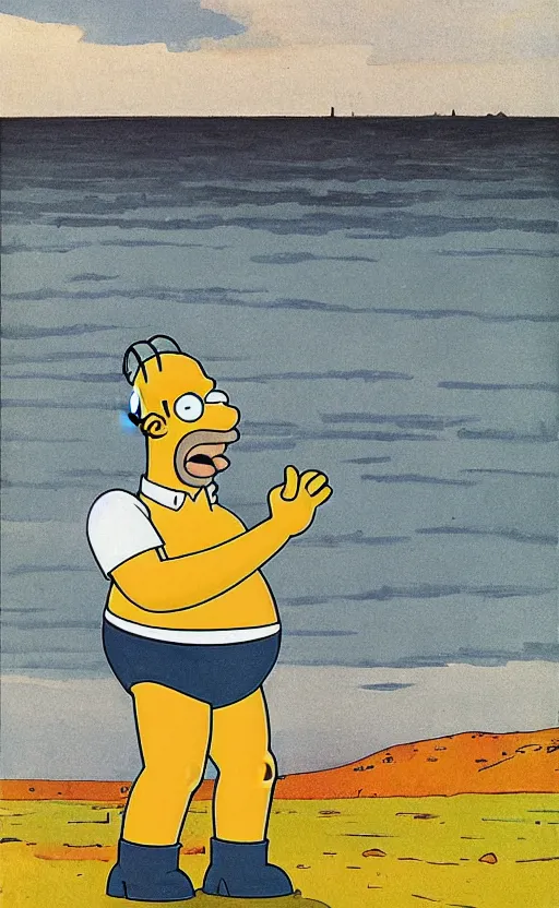 Prompt: homer simpson by winslow homer