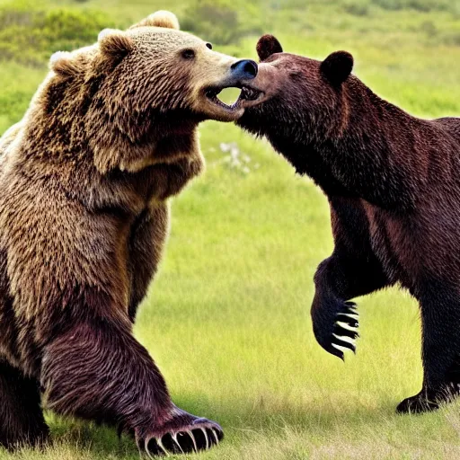 Image similar to national geographic extremely high quality photo of a dinosaur fighting a bear,