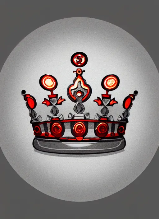 Prompt: a light grey crown on a table, light grey simple crown, crown has a single red circle button and a single white rectangle button on it, intricate, elegant, highly detailed, lighting, painting, artstation, smooth, illustration, art by greg rutowski and alphonse mucha