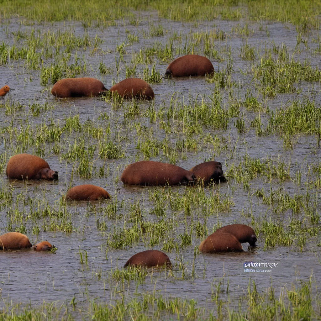 Image similar to capybaras in wetland engulfed in fire