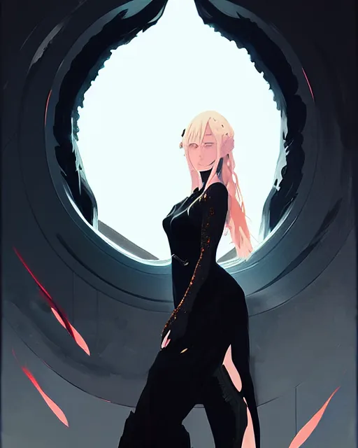 Image similar to a ultradetailed beautiful panting of artoria pendragon in a black dress, by conrad roset, greg rutkowski and makoto shinkai, trending on artstation