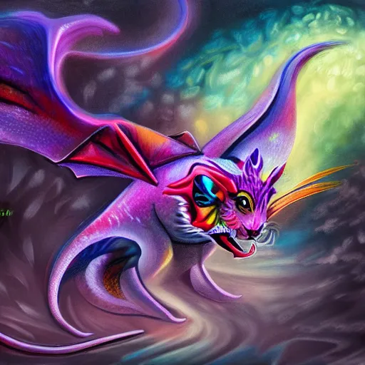 Image similar to an oilpainting of a psychedelic hamster dragon hybrid, hd, artstation, digital art, 4k, 8k