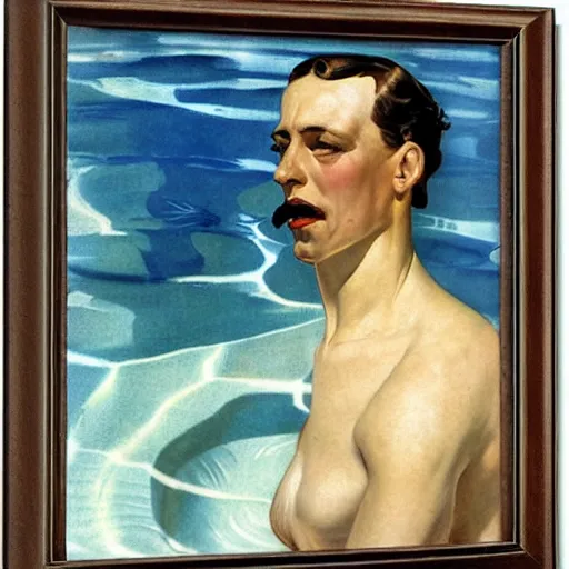 Prompt: portrait of a man swimming in a pool in california, by j. c. leyendecker, tamara de lempicka