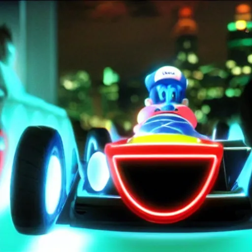 Prompt: mario kart in the tv series tron : legacy on apple tv ( 2 0 1 0 ).