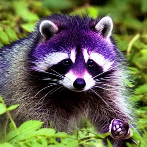 Prompt: purple raccoon