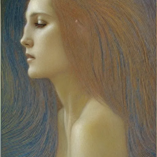 Prompt: gorgeous woman painted by Jean Delville, very detailed