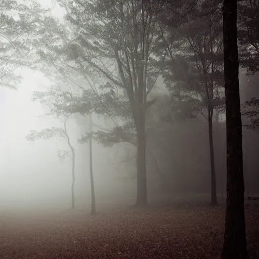 Prompt: big crowd with black cloaks in the forest, creepy, thick fog, midnight, bright eyes