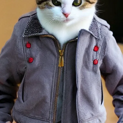 Image similar to cute cat wearing jacket