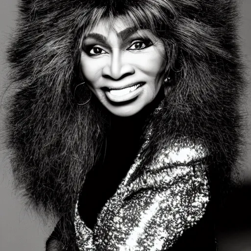 Image similar to tina turner portrait, turnip hair, photoshoot