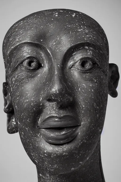 Image similar to a beautiful closed up, of a beautiful crafted and rendered, abstract, black, grey porcelain sculpture, that is turning and twisting itself inside, rotated, there is almost a face i there, Egypt, African, hyperrealistic, bokeh, soft lighting from above, and high details and minimalistic ornaments